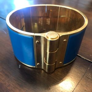 Hermès Paris Enamel Wide Hinged Bracelet in Blue